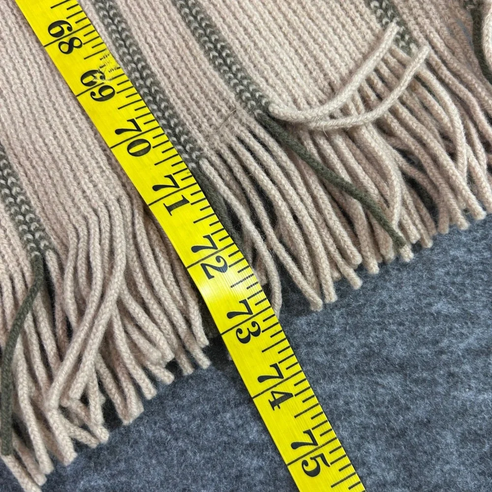 Gap Lambswool Blend Ribbed Knit Striped Fringe Scarf Tan Olive Green